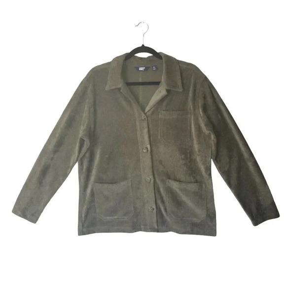 Lands End Corduroy Sport Chore Jacket Olive Green Button Down Size Medium - Picture 3 of 9